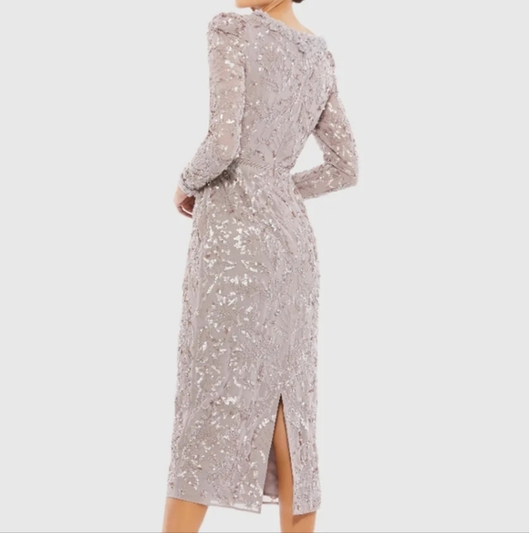 Mac Duggal 12 Light Purple Embellished High Neck Puffed Sleeve Midi Sheath Dress - Picture 3 of 3